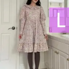 maihee しまむら ひざ丈 花柄 長袖 ワンピース Lのサムネイル