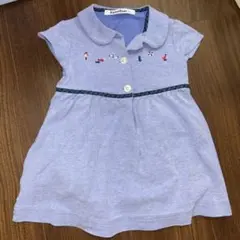 ファミリア　ブルーワンピース　半袖　90 マリン柄　青チェック