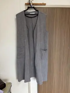 グレー ロングベスト ジレ　 FREEサイズ