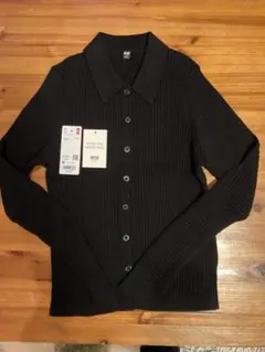 【ユニクロ】エクストラファインメリノリブポロカーディガン 黒 ブラック　Mサイズ