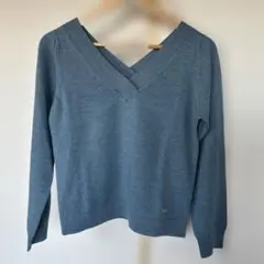Spick and Span ウール100% クロスVネックニット ブルーグレー