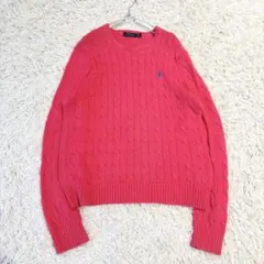 ポロラルフローレン コットンケーブルニット ポニー刺繍 ピンク L相当