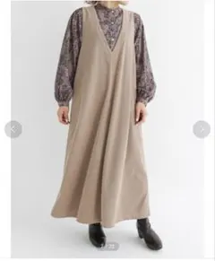 Samansa Mos2 ベージュ ノースリーブ ロングワンピース