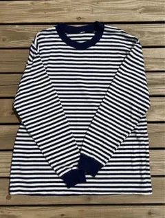 OLD UNIQLO ボーダー長袖カットソーホワイト/ネイビーL 短丈y2k