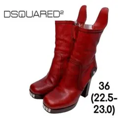 大人気☆ DSQUARED2 レザー ショートブーツ ジップ ストーム 赤 36