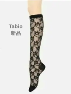 靴下屋・Tabio　フローラルレースハイソックス1足組　刺繍　ブラックのサムネイル