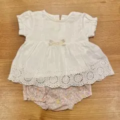 プティマイン ベビー 70cm レースブラウス・花柄ブルマ上下セット