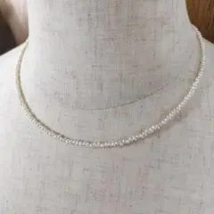 淡水パールネックレス、極細、極小ベビー淡水パール、38cm、全長43cm