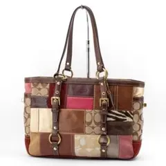 A422【美品】COACH　トートバッグ　シグネチャー　パッチワーク　ハラコ
