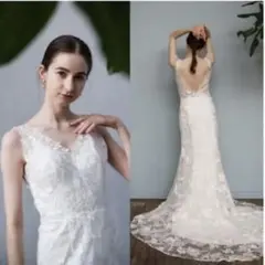 刺繍 総レース バックV ソフトマーメイドドレス（W255）サイズオーダー（L）