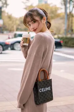 CELINE セリーヌ ミニバーティカルカバ トリオンフ キャンバス タン
