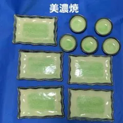 未使用★美濃焼 皿＆小鉢5客セット★緑彩焼物皿揃岐阜土岐永祥窯陶器