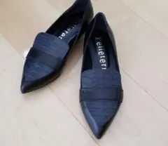 格安Pelleterno クロコ調 ブラックフラットシューズ 37 23.5cm