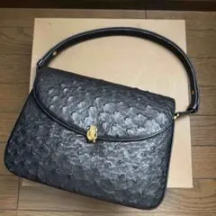 E279 美品 オーストリッチ 未使用保管品 レザー ハンドバッグ 