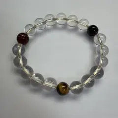「3色タイガーアイ×水晶 パワーストーン ブレスレット 天然石」