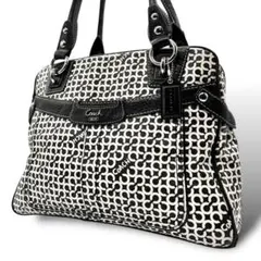 良品 823 コーチ トートバッグ オプアート 肩掛け ハンドバッグ ブラック