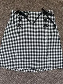 春夏ギンガムチェック タイトスカート リボン付き