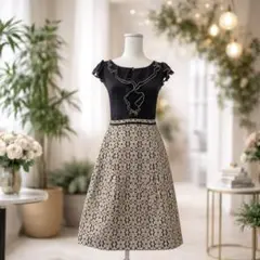 【0】TOCCA ♡ トッカ フラワーレース 切替ワンピース ブラック ベージュ