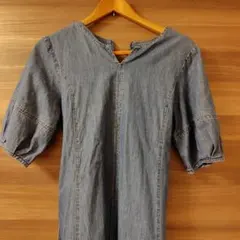 Honeys　デニム Vネック ロングワンピース バルーンスリーブ　Mサイズ