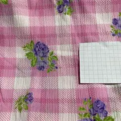 ピンク系チェック柄花柄プリント綿生地