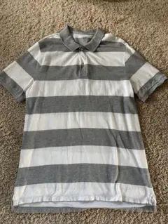 グレーとホワイトのストライプ ポロシャツ