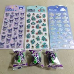 サンリオ ぷくっとシールセット　ぶどう味カリカリ梅３個付き