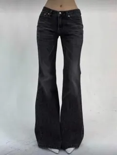 ダークグレー ブーツカットデニム ブラック SHEIN フレアパンツ