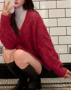 GRL グレイル ケーブル編みモールシャギーニットカーディガン