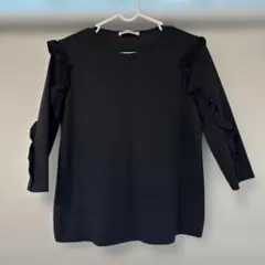Zara 袖フリル トップス 黒 七分袖