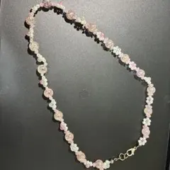 ピンク系 フラワービーズネックレス