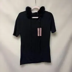 COMME CA ISM ブラック フード付き 半袖ニット M