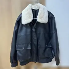 GRL 黒レザージャケット フェイクファー襟付き