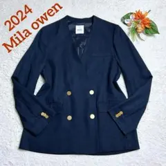 極美品/2024年　ミラオーウェン　金釦ダブルノーカラーリネン混ジャケット