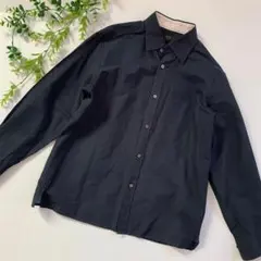 美品★DAKS ダックス　長袖シャツ　無地　綿　和紙　ネイビー　Lサイズのサムネイル