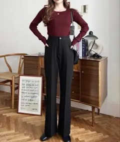 カットジョーゼットセンタープレスフレアスラックスパンツ