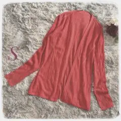 【カシミヤ／シルク】ロングカーディガン S レッド／オレンジ系 ニット 羽織り