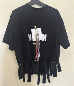 MSGM MILANO Tシャツ ブラック 裾リボンデザイン　フリンジTシャツのサムネイル