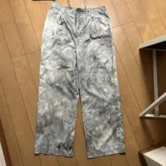 Perushu リアルツリー柄 デニムパンツ 高密度ダックワイドパンツ 
