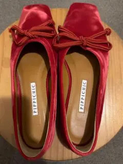 PIPPICHIC 23.5cmリボン付きレッドフラットシューズ