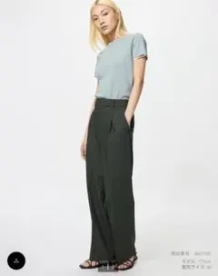 ユニクロ タックワイドパンツ ダークグリーン M