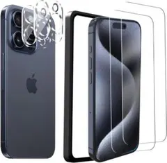 ガラスフィルム iPhone 15 Pro カメラフィルム 旭硝子 ガイド枠付き