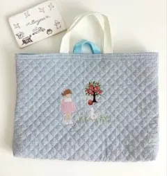 女の子とアヒル、りんごの木の刺繍付き手提げトートバッグ【27】