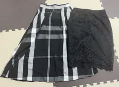 レーススカート　チェック柄フレアスカート