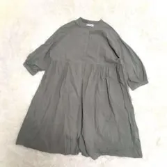 シーズンリーズン シャツワンピース ギャザー カーキ 緑 LL