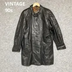 VINTAGE 羊革製 ブラックレザー ロングコート