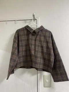 チェック柄ブラウンシャツ 長袖 クロップド丈