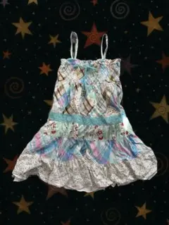 パッチワーク キャミワンピース／ティアード フリル／森ガール 古着