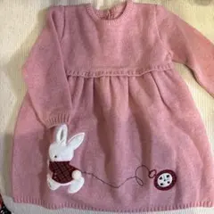 新品　ファミリア　ウサギ刺繍のピンク長袖ワンピース