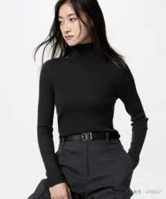 UNIQLO メリノリブタートルネックセーター　ブラック