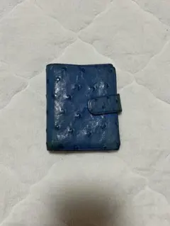 オーストリッチレザー 二つ折り財布 青